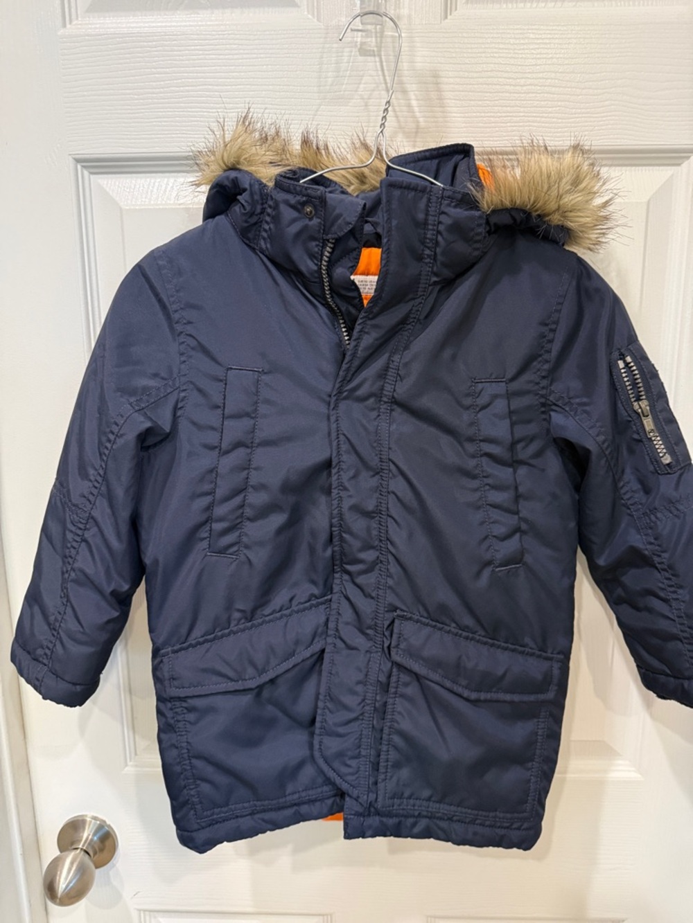 Kids H&M Navy Winter Parka with Faux Fur Hood